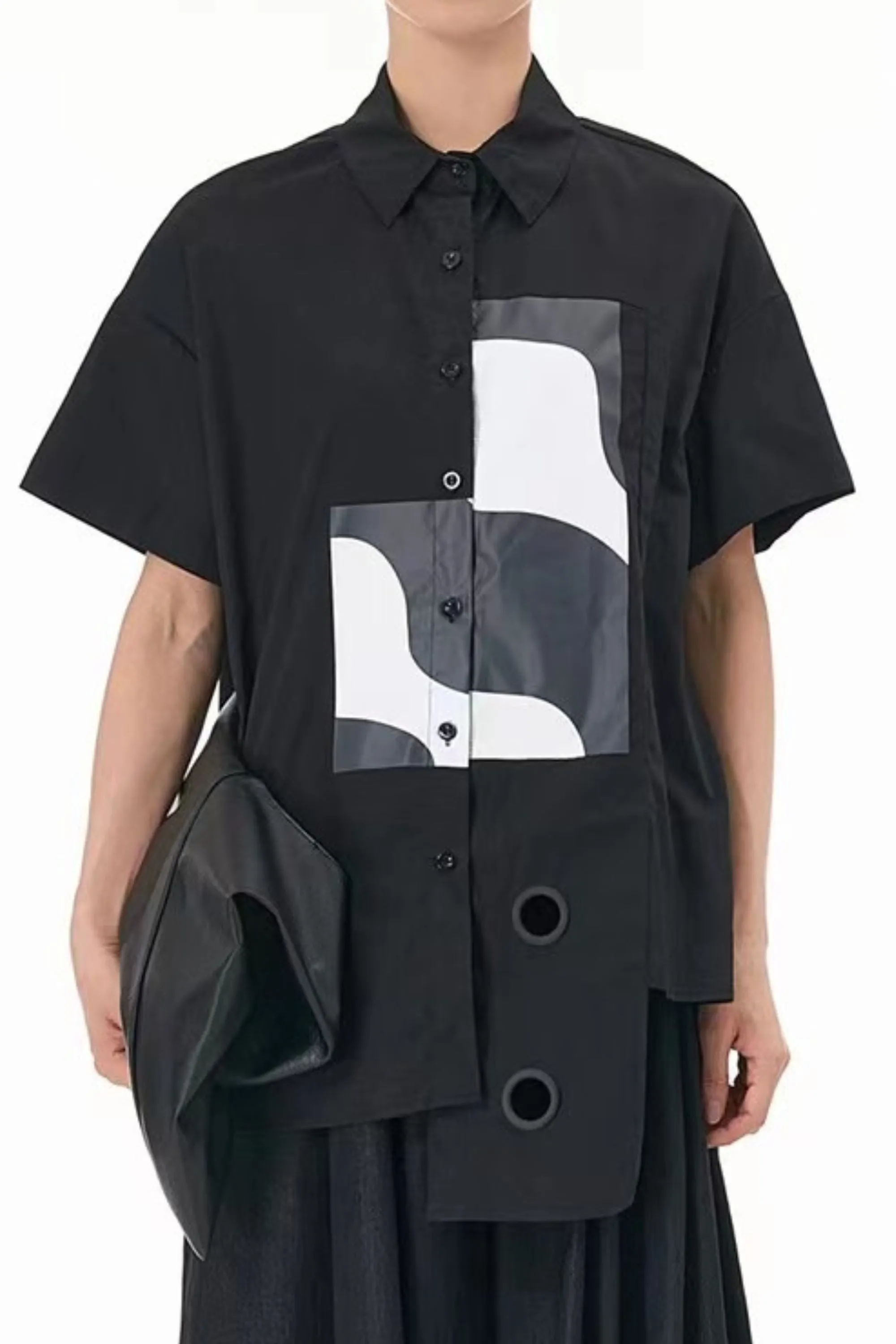 Abstract Black Oversized Shirt