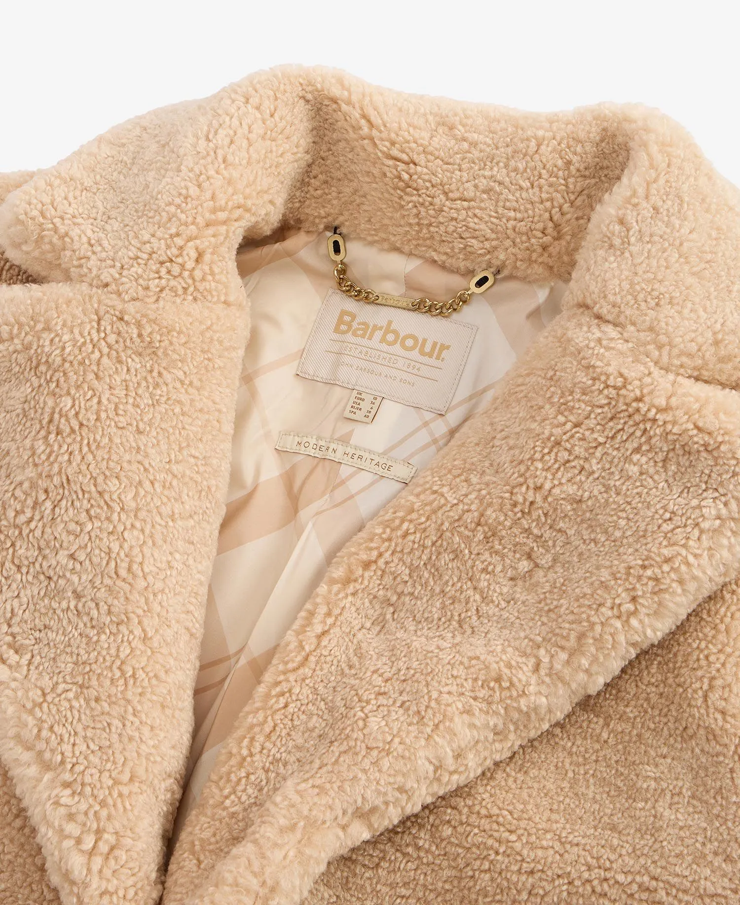 Ambani Teddy Coat - Beige/Winter White Tartan