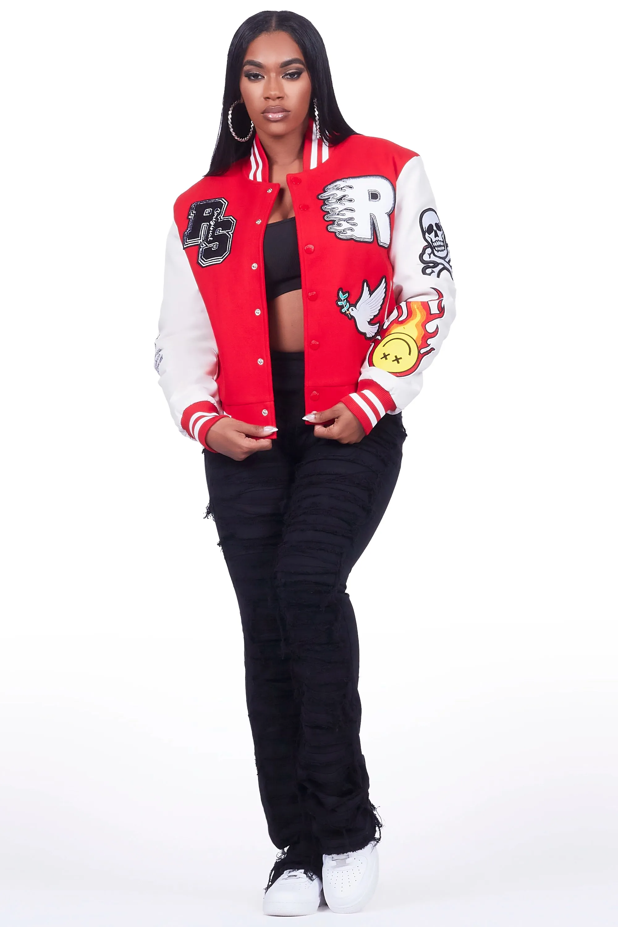 Aniya Red Oversized Varsity Jacket