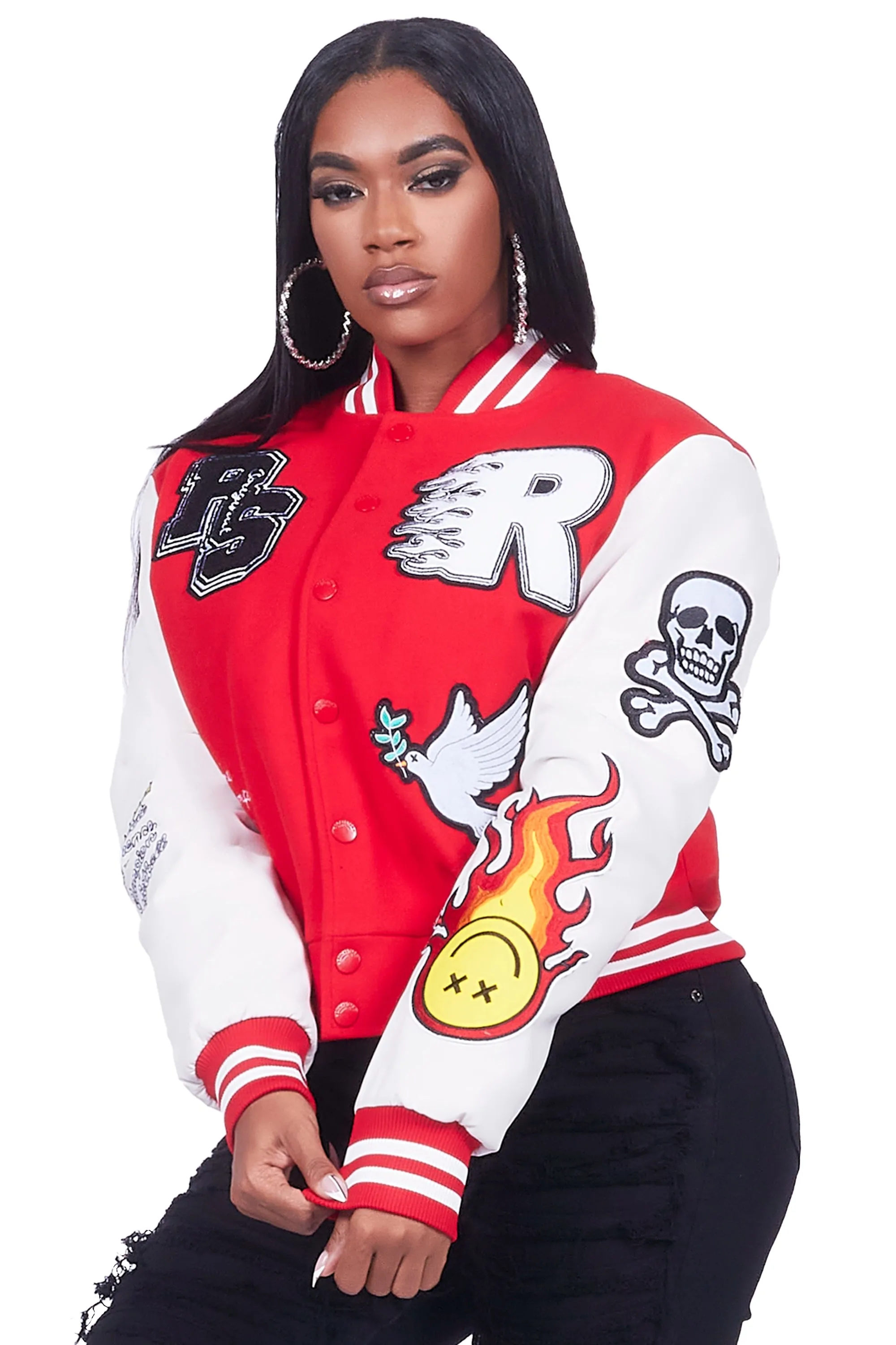 Aniya Red Oversized Varsity Jacket