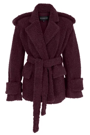 BURGUNDY TEDDY BELT-DETAILED COAT