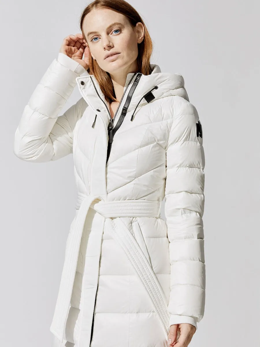 Calina Belted Puffer Coat - Off White