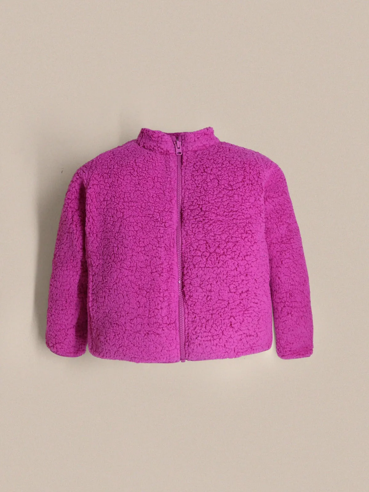 Cherry Crumble Magenta Solid 100% Polyester Full Sleeves High Neck Casual Wear Easy Fit Winter Sherpa Jacket For Girls