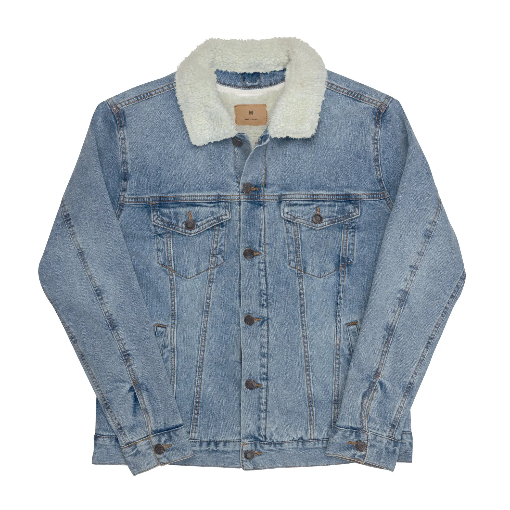 Denim Sherpa Jacket with Embroidered Book Club Logo