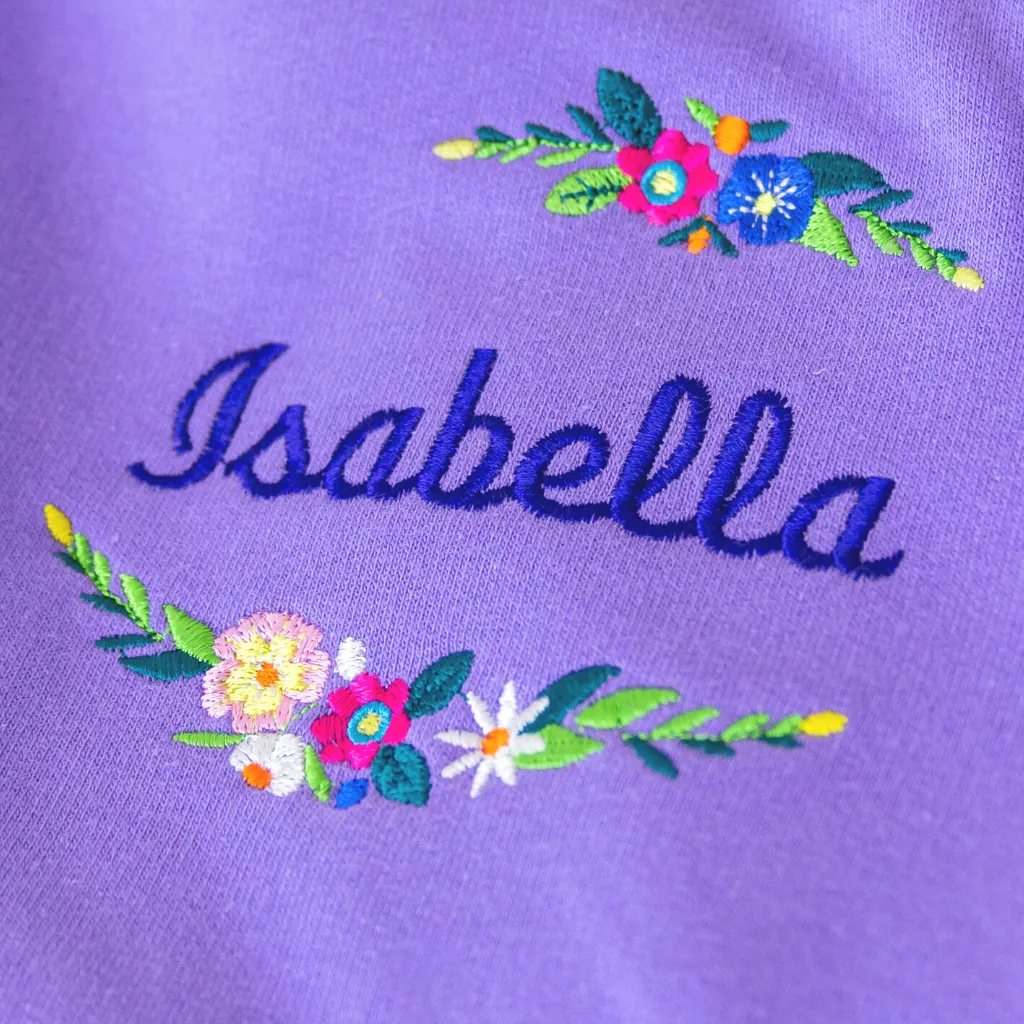 Embroidered Floral Name Lavender Sweatshirt