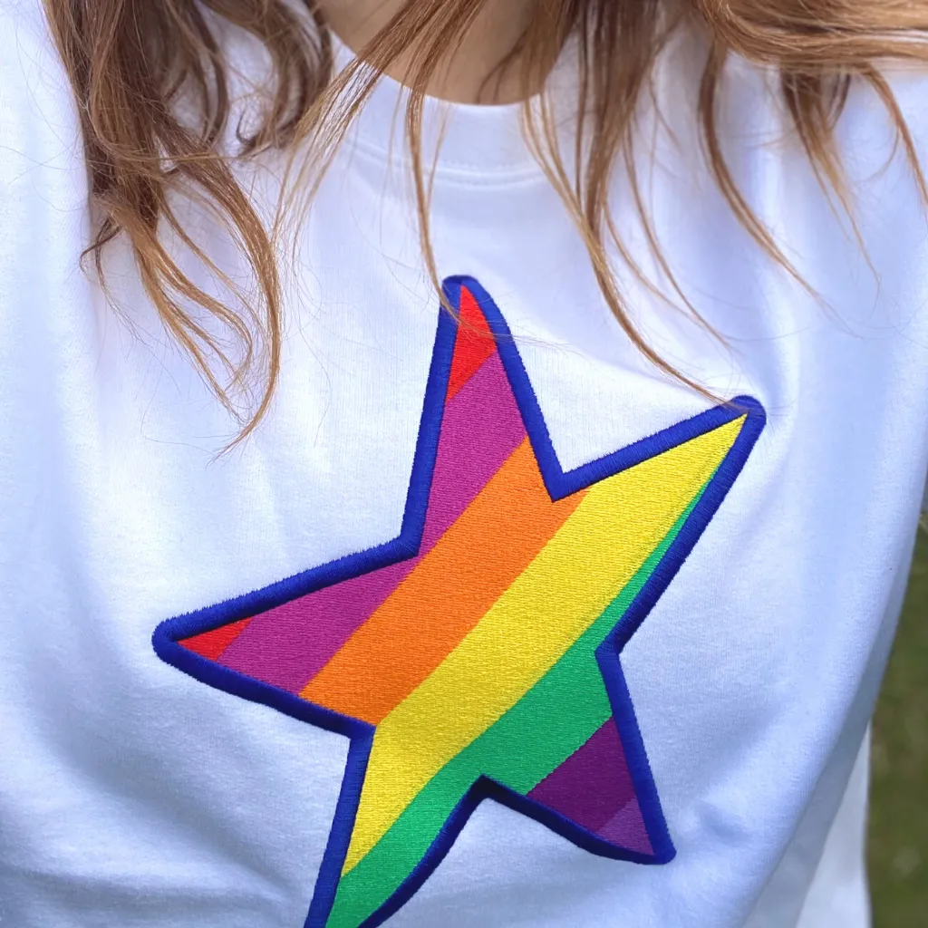 Embroidered Rainbow STAR White Sweatshirt