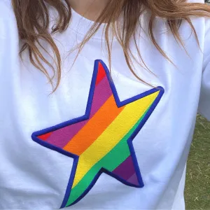 Embroidered Rainbow STAR White Sweatshirt