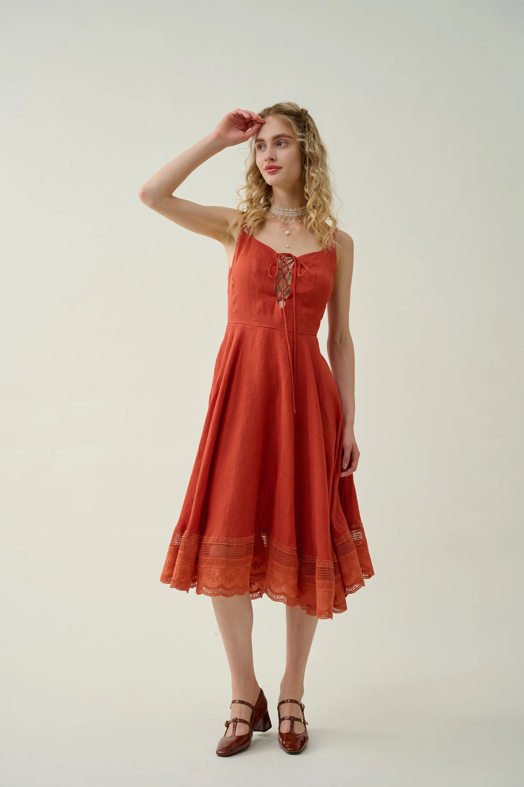 Eva | Lace & linen cocktail dress