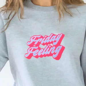 Friday Feeling Grey Sweatshirt With Neon Embroidery