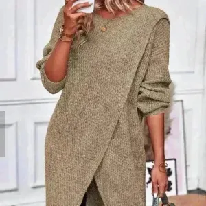 Front Split Winter Cashmere Sweater Dress Midi