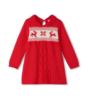 Hatley Holiday Flared Cable Knit Sweater Dress - Chex Red