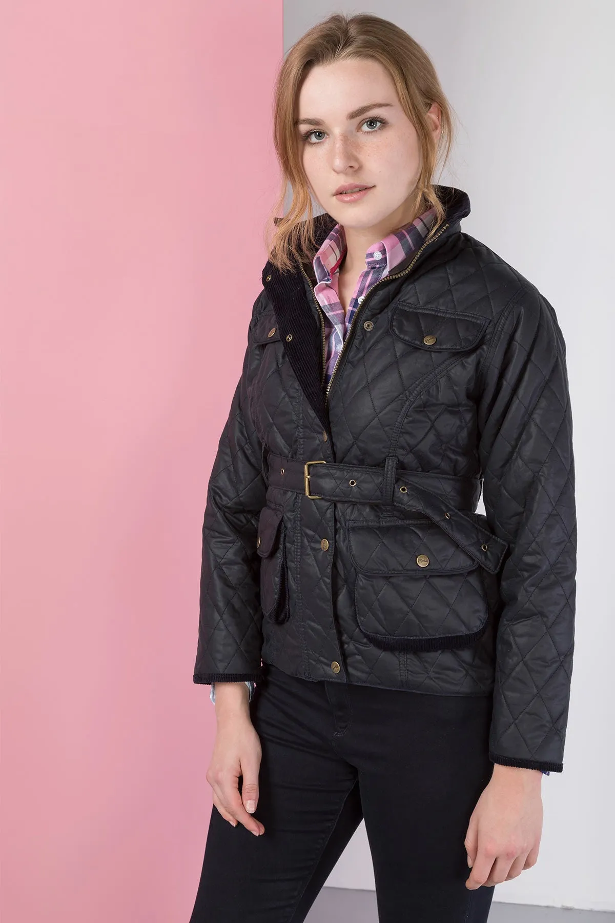 Ladies Diamond Quilted Belted Wax Jacket