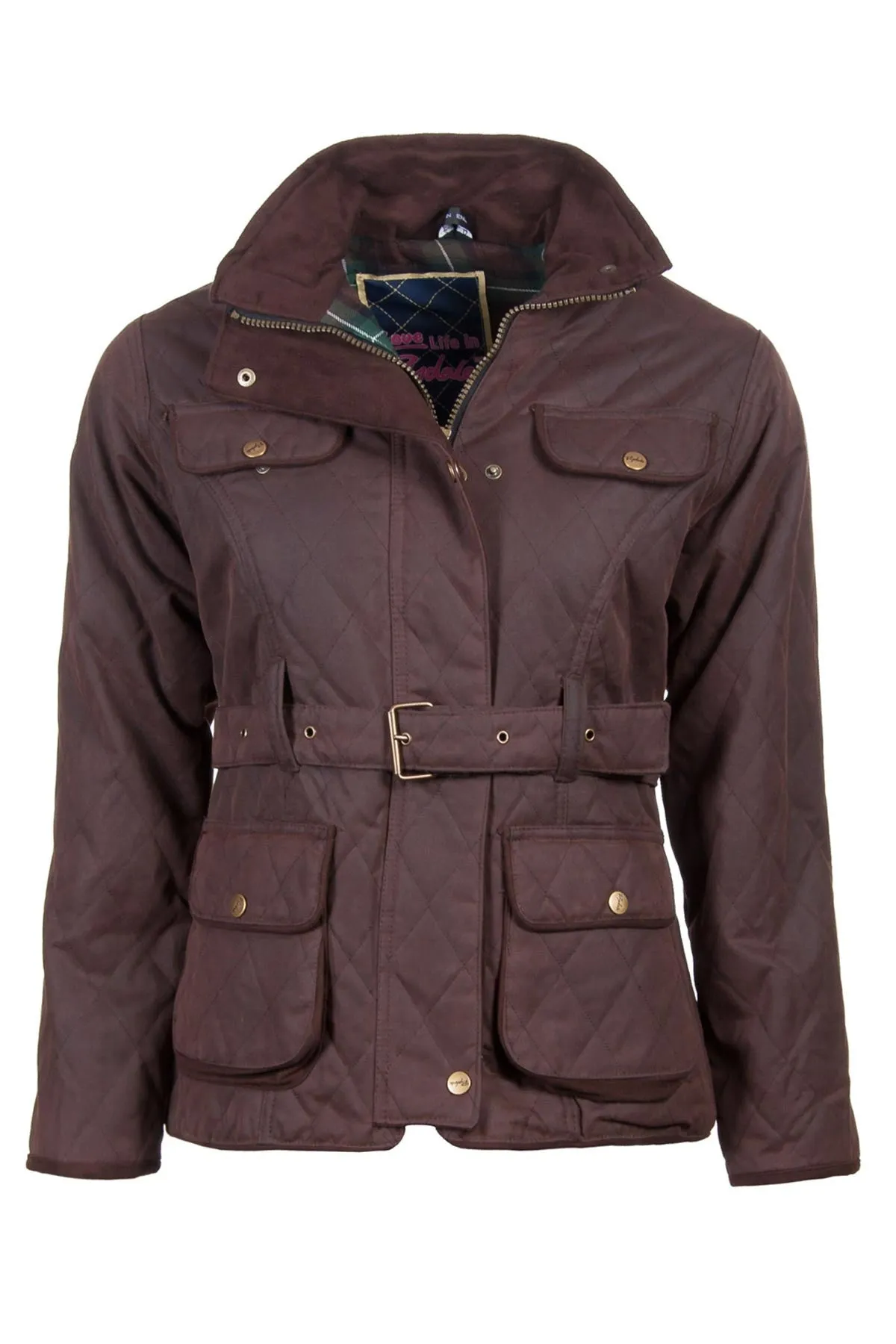 Ladies Diamond Quilted Belted Wax Jacket