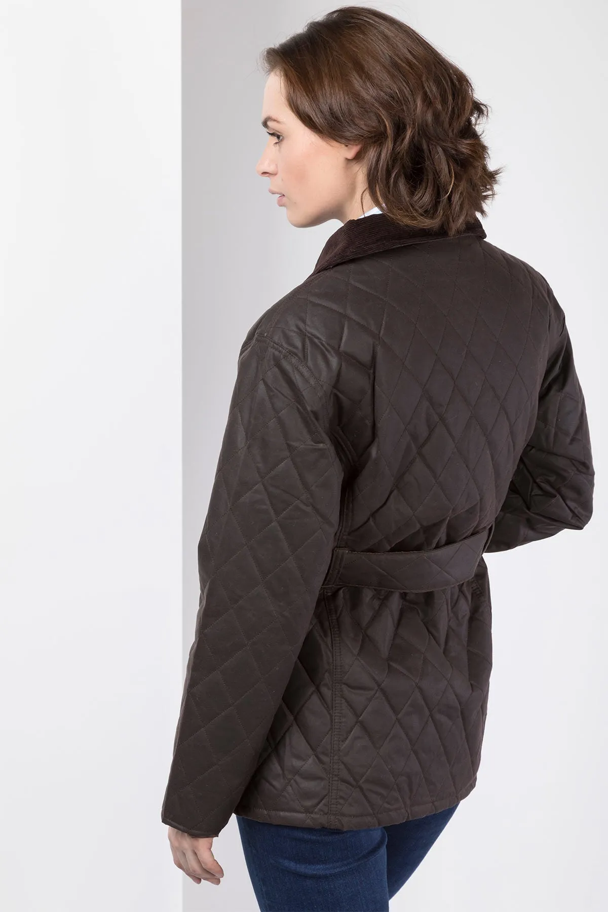 Ladies Diamond Quilted Belted Wax Jacket