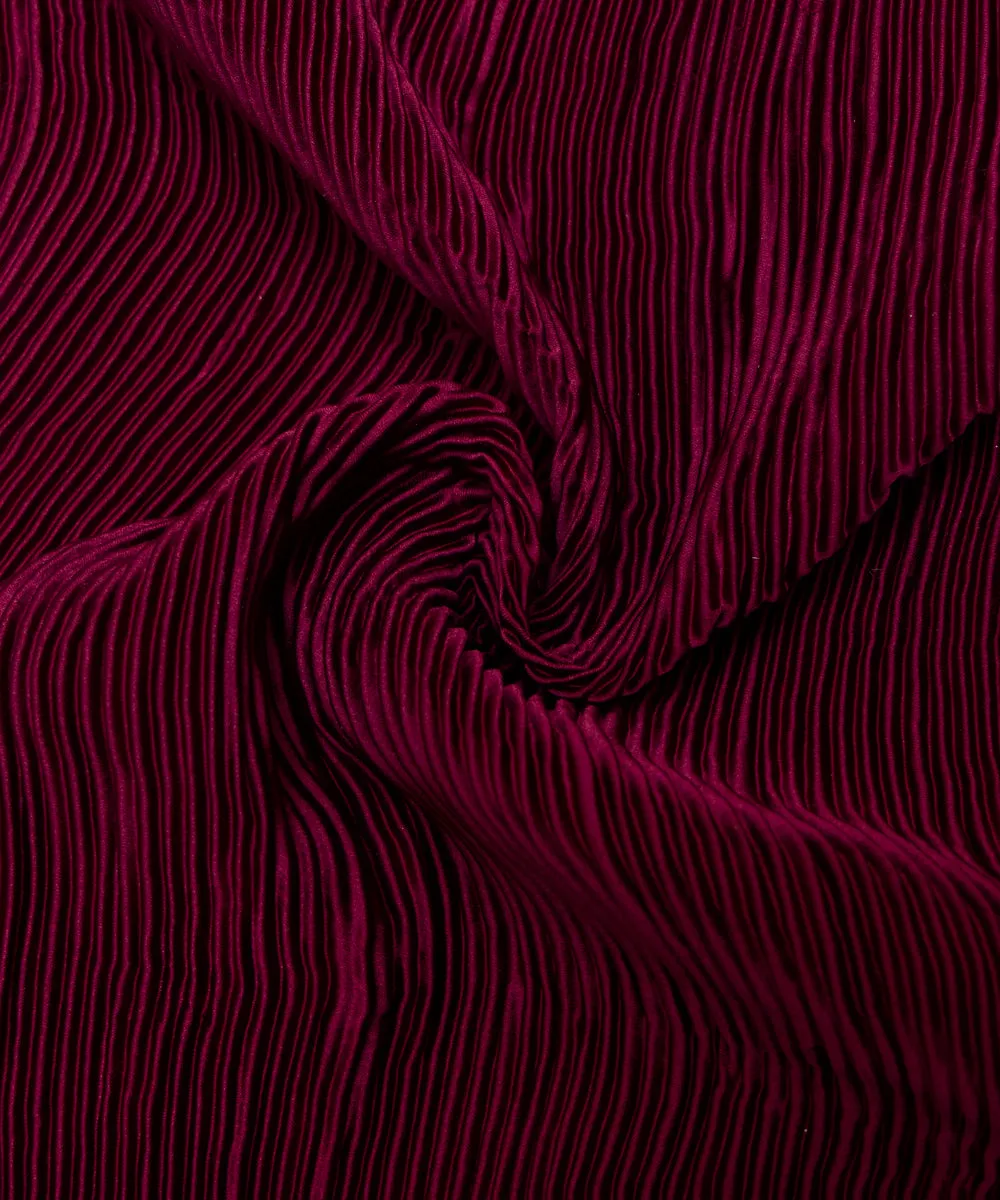 Maroon Colour Plain Pleated Satin Fabric