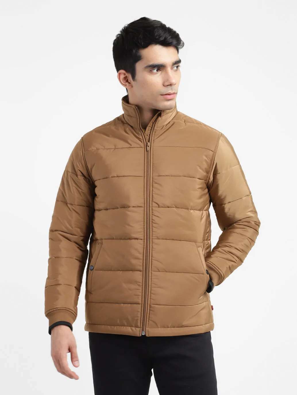 Men's Solid High Neck Quilted Jacket