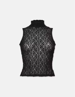 Mesh Mockneck Top, Black