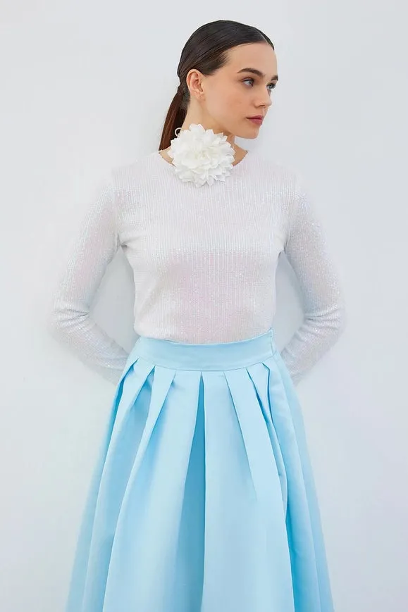 Ole Pleated High Waist Taffeta Skirt Baby Blue