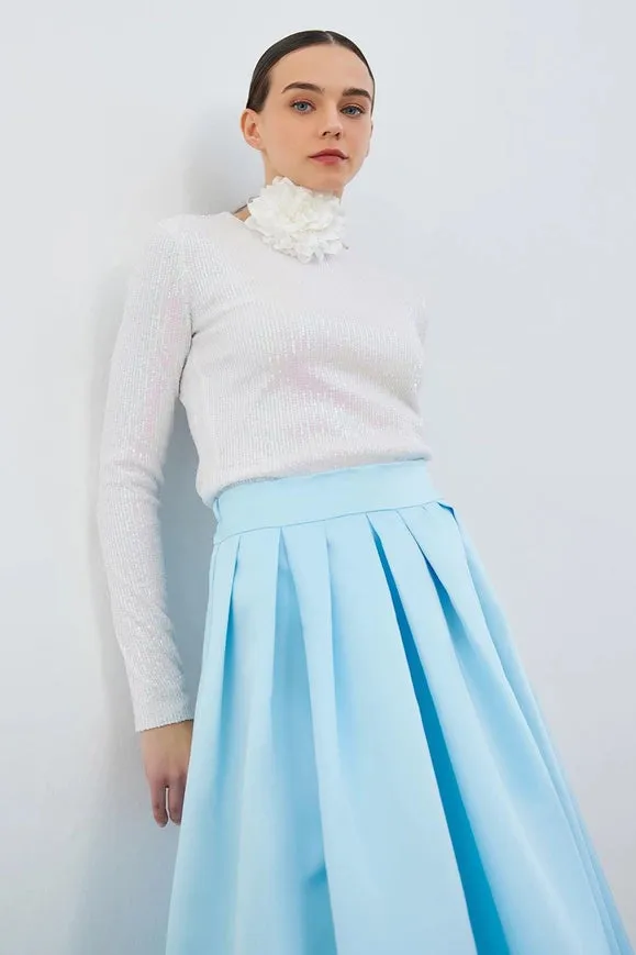 Ole Pleated High Waist Taffeta Skirt Baby Blue