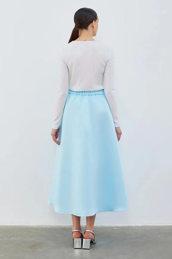 Ole Pleated High Waist Taffeta Skirt Baby Blue