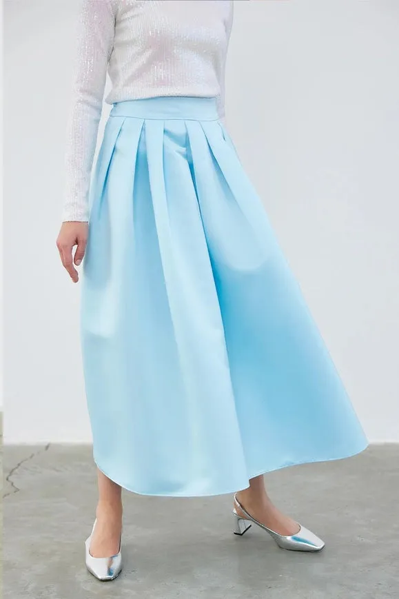 Ole Pleated High Waist Taffeta Skirt Baby Blue