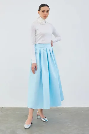 Ole Pleated High Waist Taffeta Skirt Baby Blue