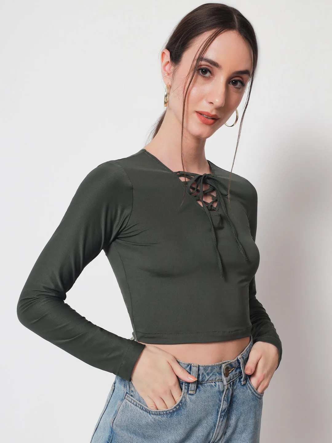 Olive Solid Crop Top