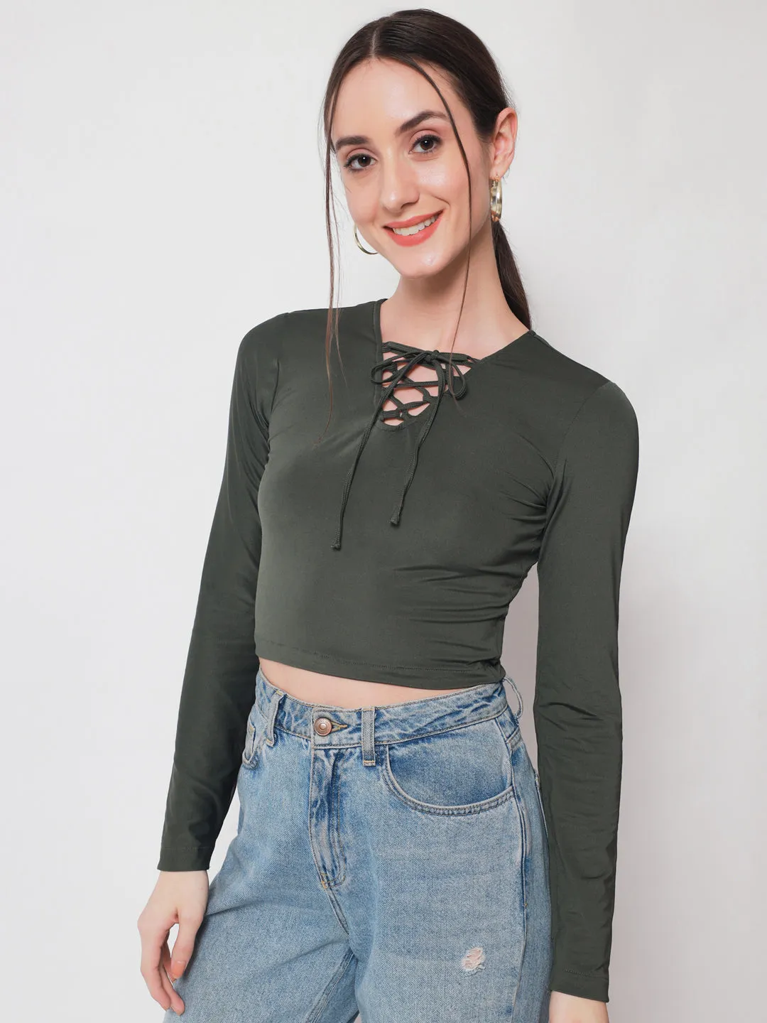 Olive Solid Crop Top