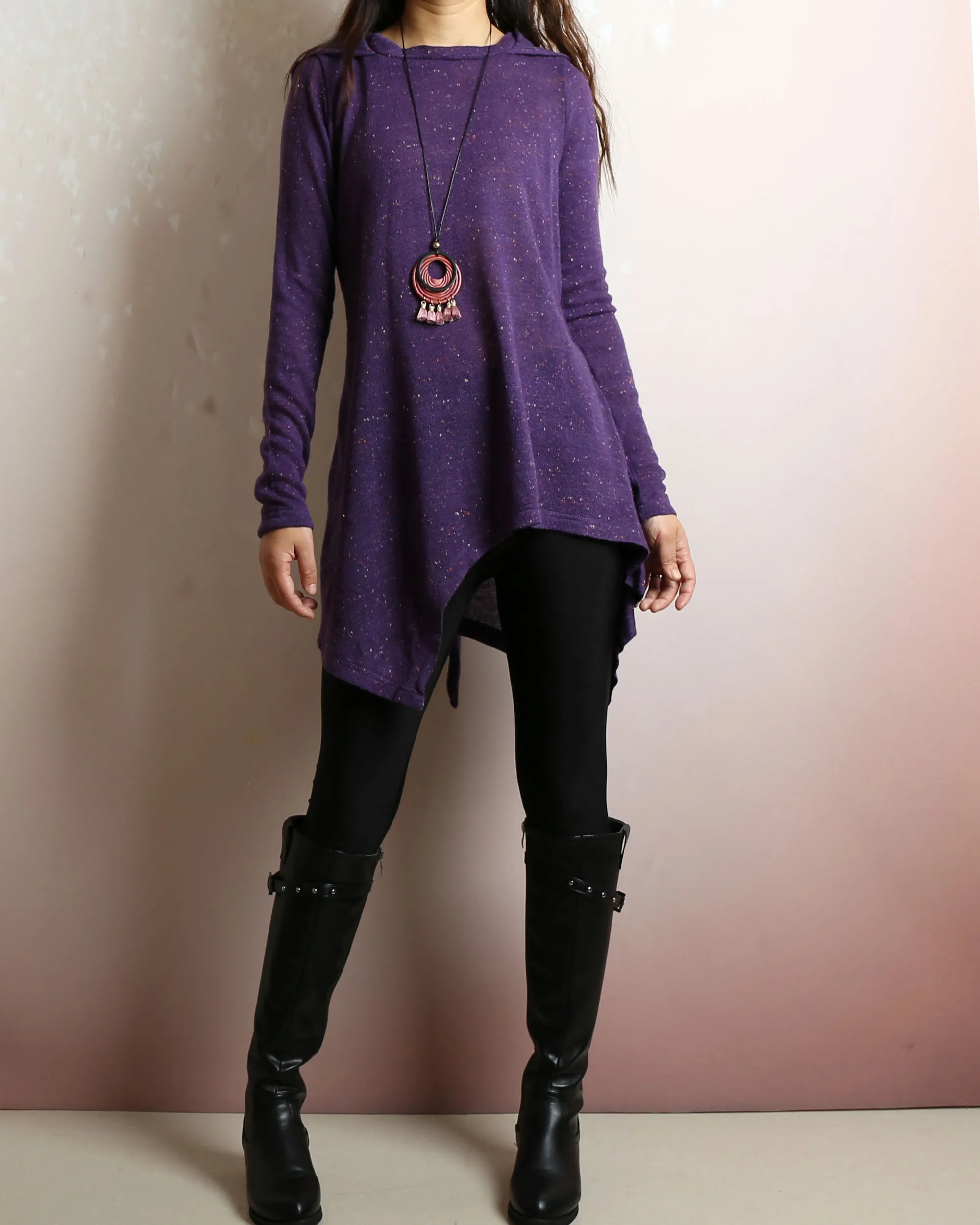 Oversized tunic dress/Asymmetrical knit tunic dress/Women's sweater dress/plus size hoodie/casual customized top/Maternity dress/purple sweater (Q5101)