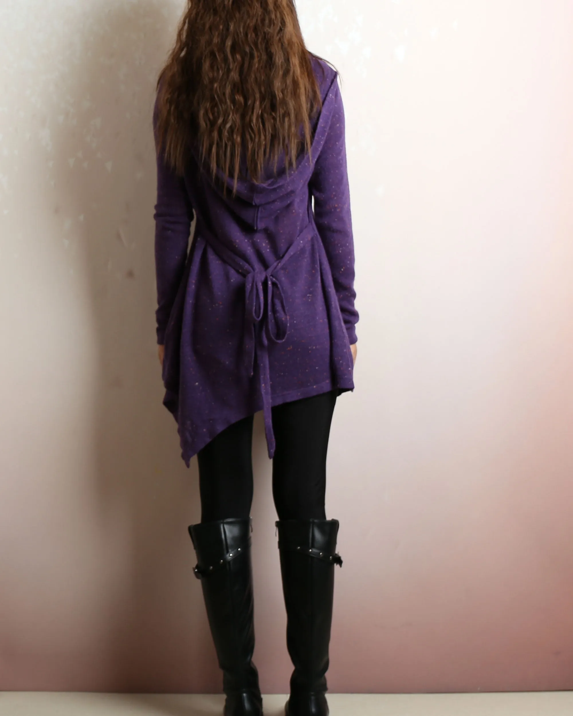 Oversized tunic dress/Asymmetrical knit tunic dress/Women's sweater dress/plus size hoodie/casual customized top/Maternity dress/purple sweater (Q5101)