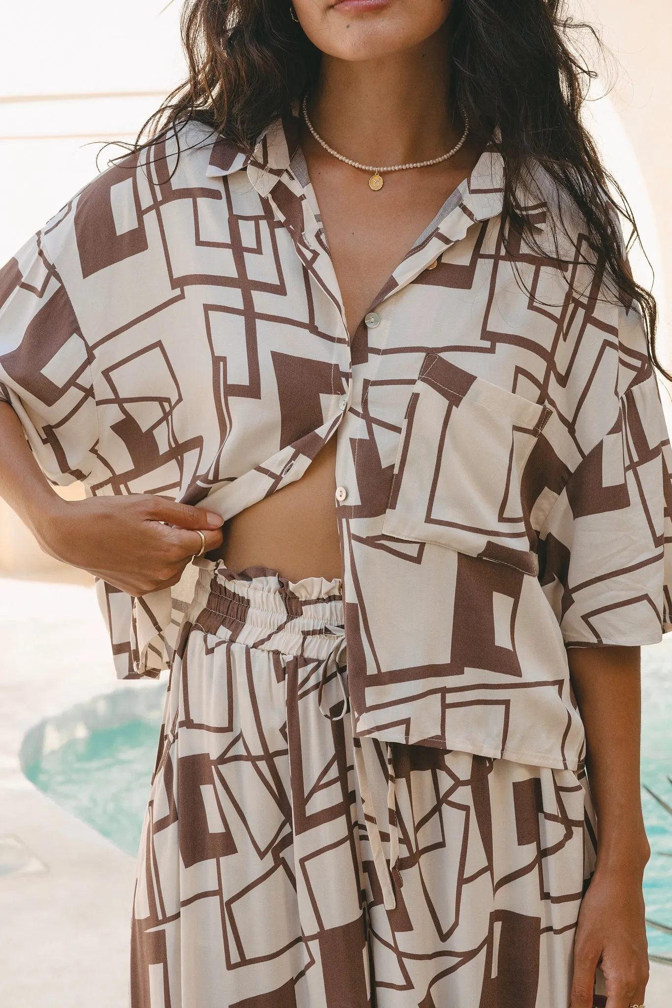 Raven Brown Geometric Boxy Shirt