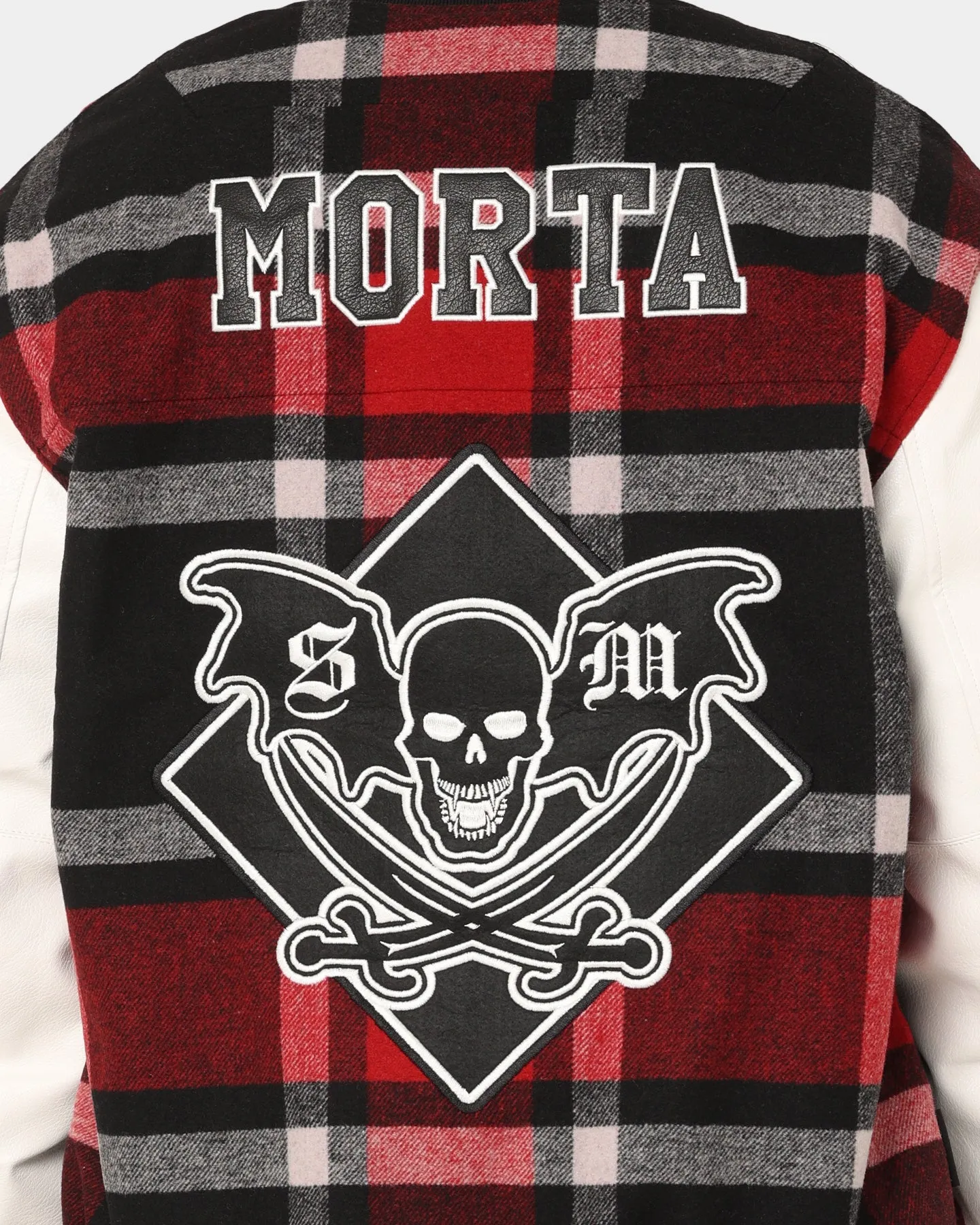 Saint Morta Graveyard Plaid Varsity Jacket Red/Black/White