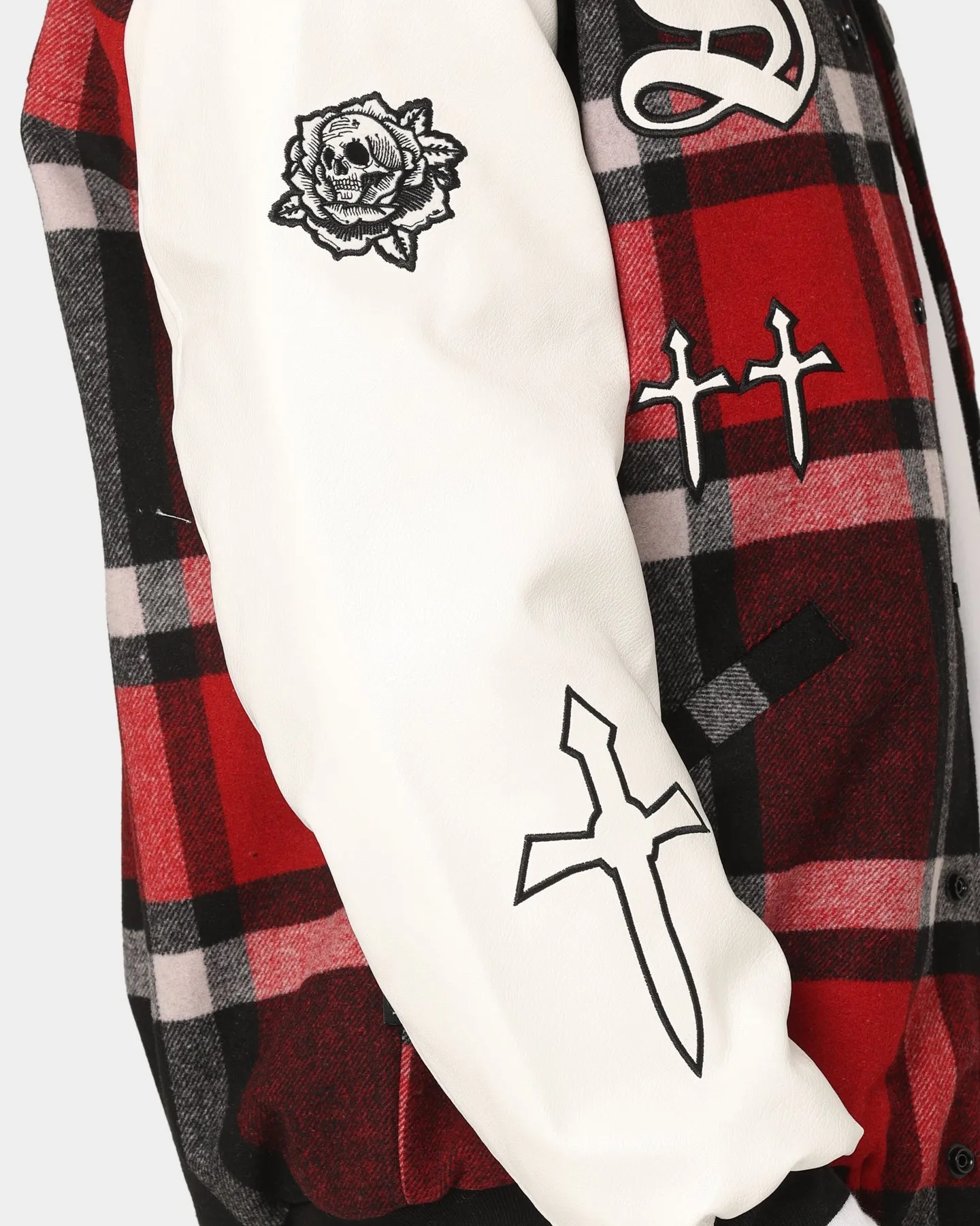 Saint Morta Graveyard Plaid Varsity Jacket Red/Black/White