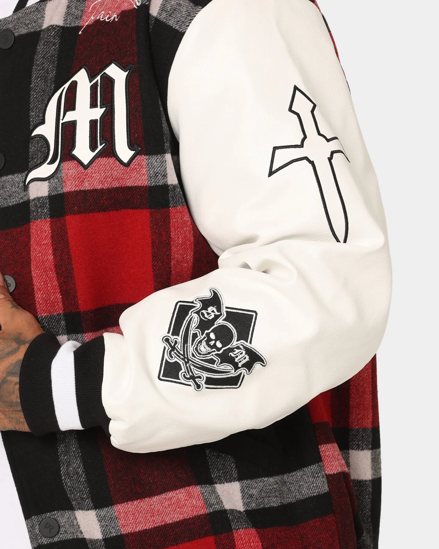 Saint Morta Graveyard Plaid Varsity Jacket Red/Black/White