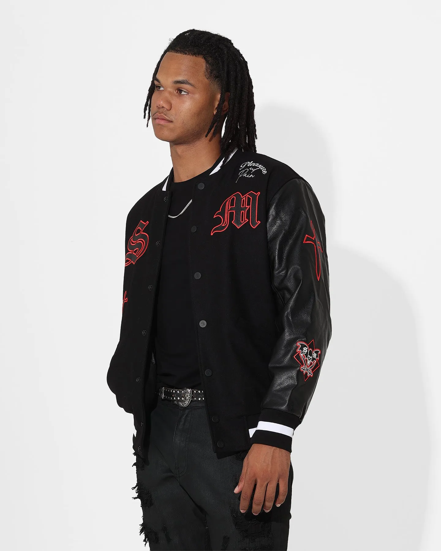 Saint Morta Graveyard Varsity Jacket Black/Red/White