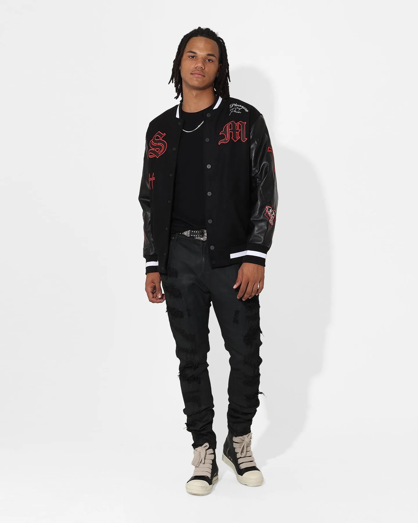 Saint Morta Graveyard Varsity Jacket Black/Red/White