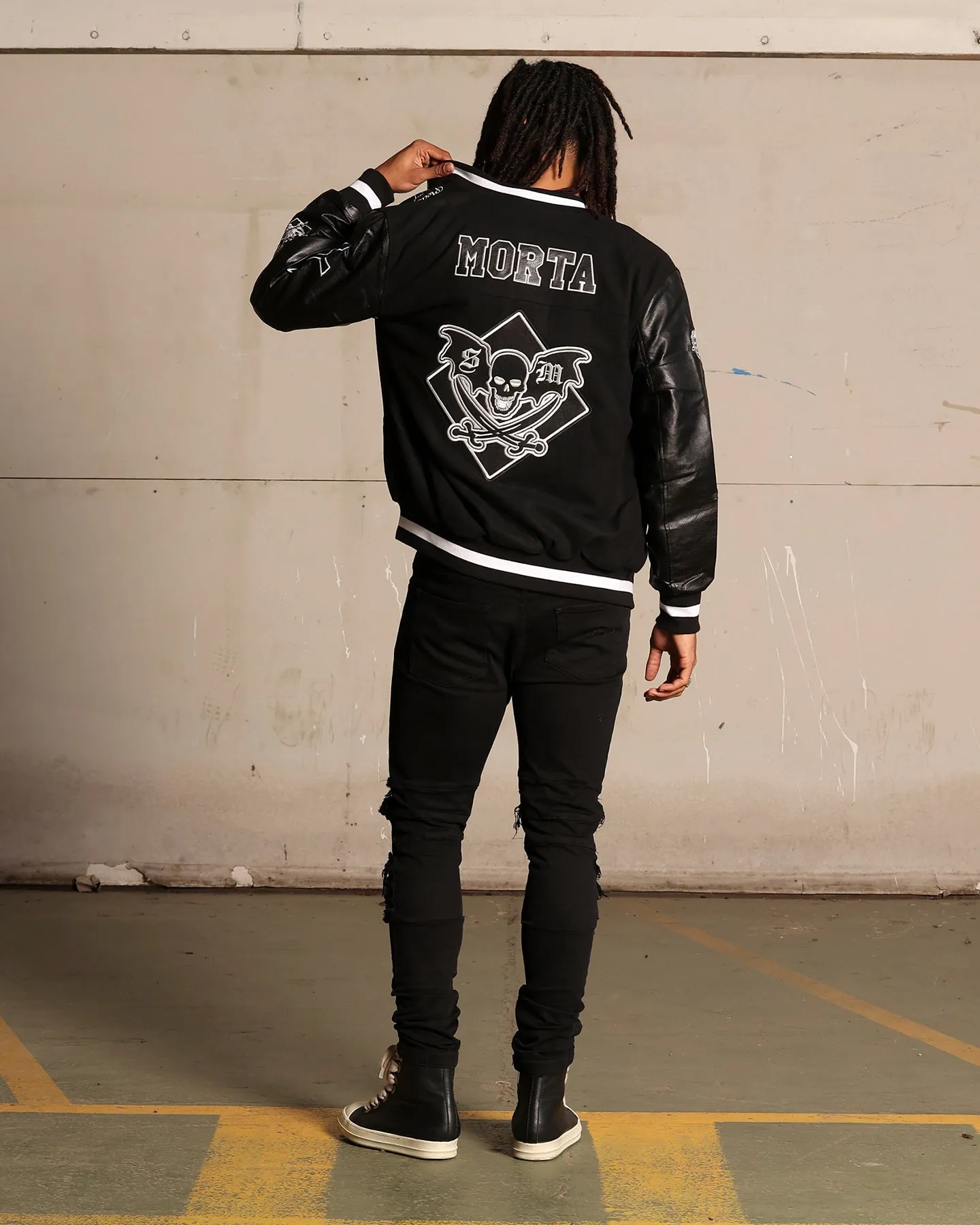 Saint Morta Graveyard Varsity Jacket Black/White