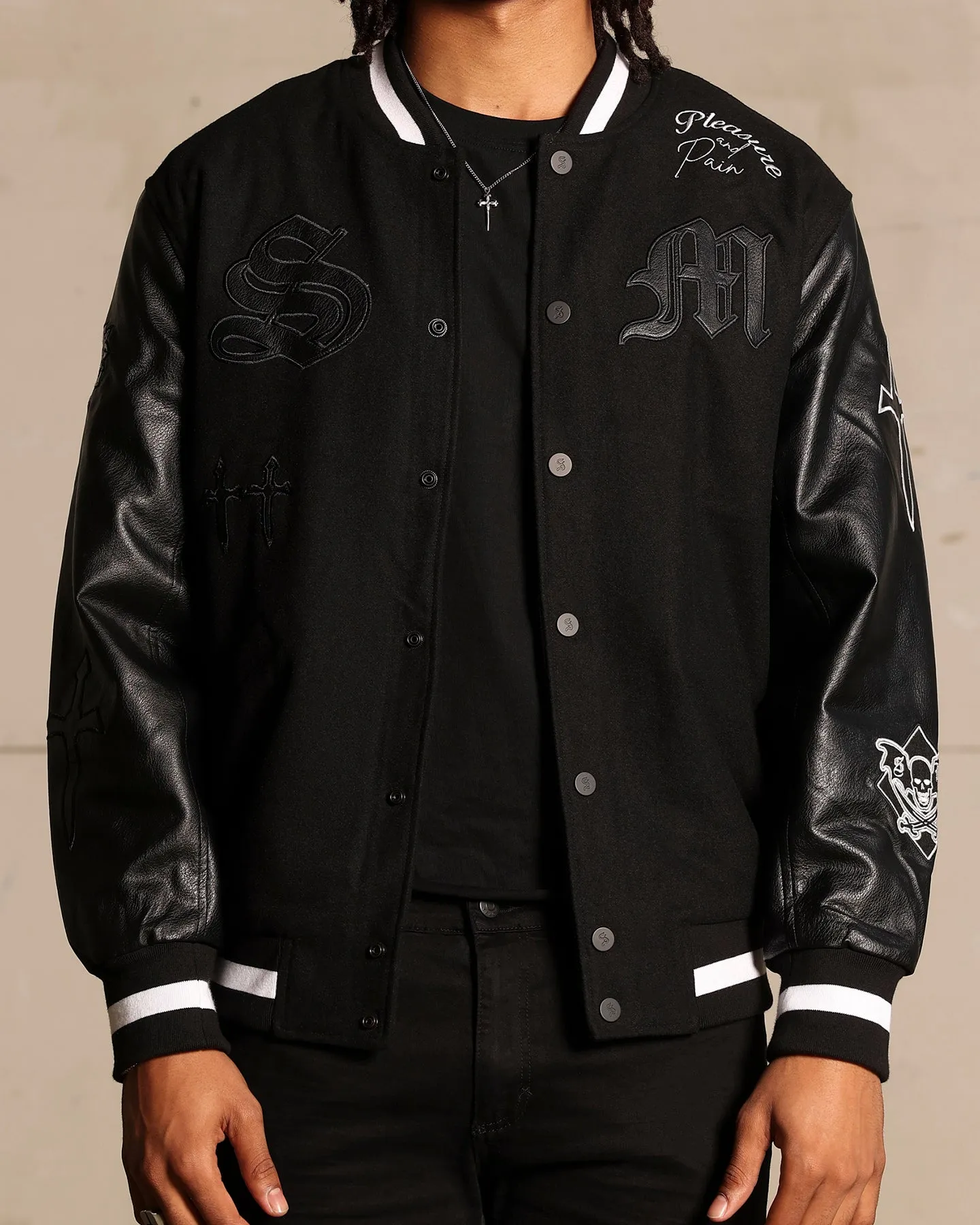 Saint Morta Graveyard Varsity Jacket Black/White