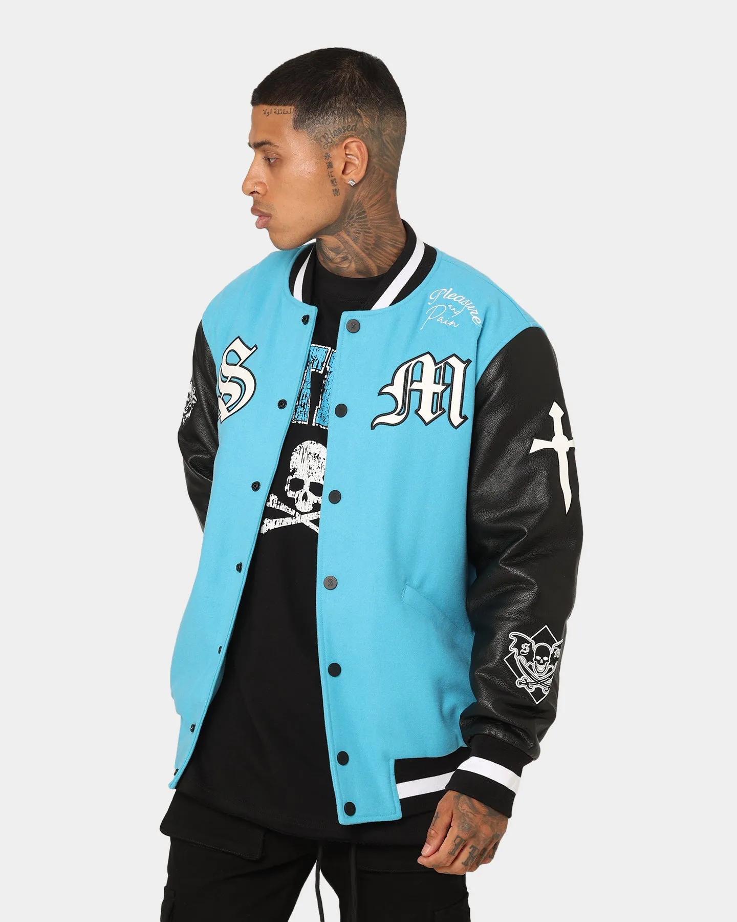 Saint Morta Graveyard Varsity Jacket Cyan