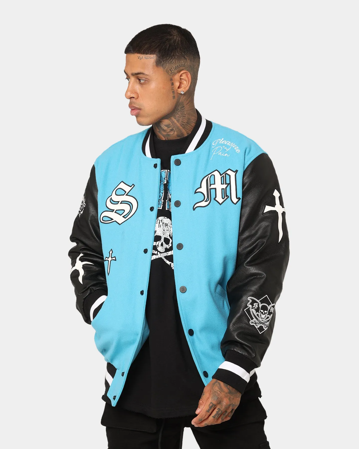 Saint Morta Graveyard Varsity Jacket Cyan