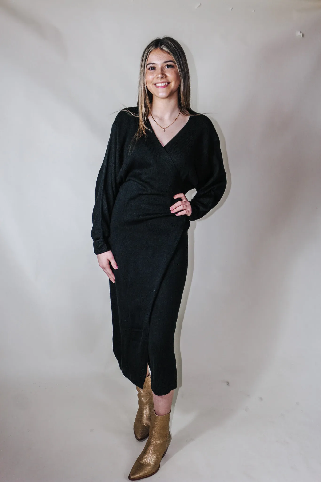 Seasons Best Black Sweater Dress