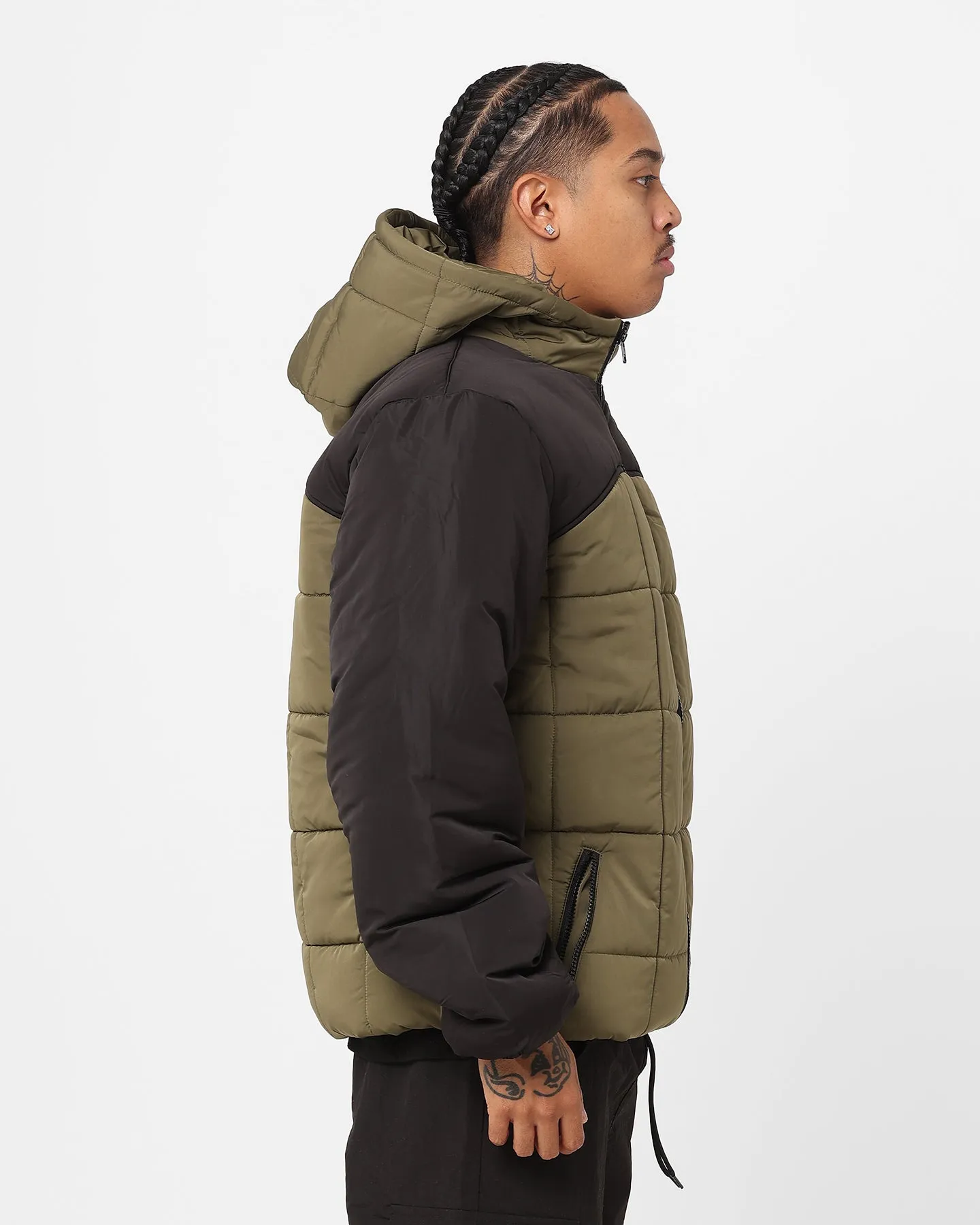 Stussy Hooded Square Puffa Jacket Khaki/Black