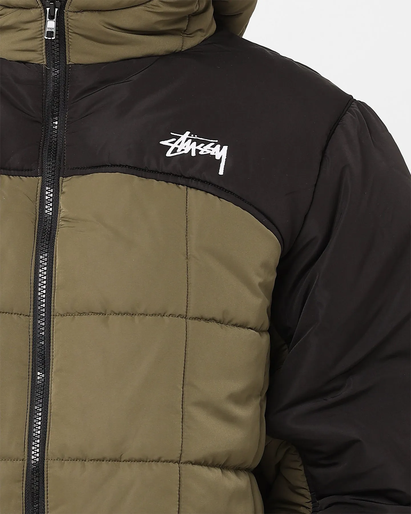 Stussy Hooded Square Puffa Jacket Khaki/Black