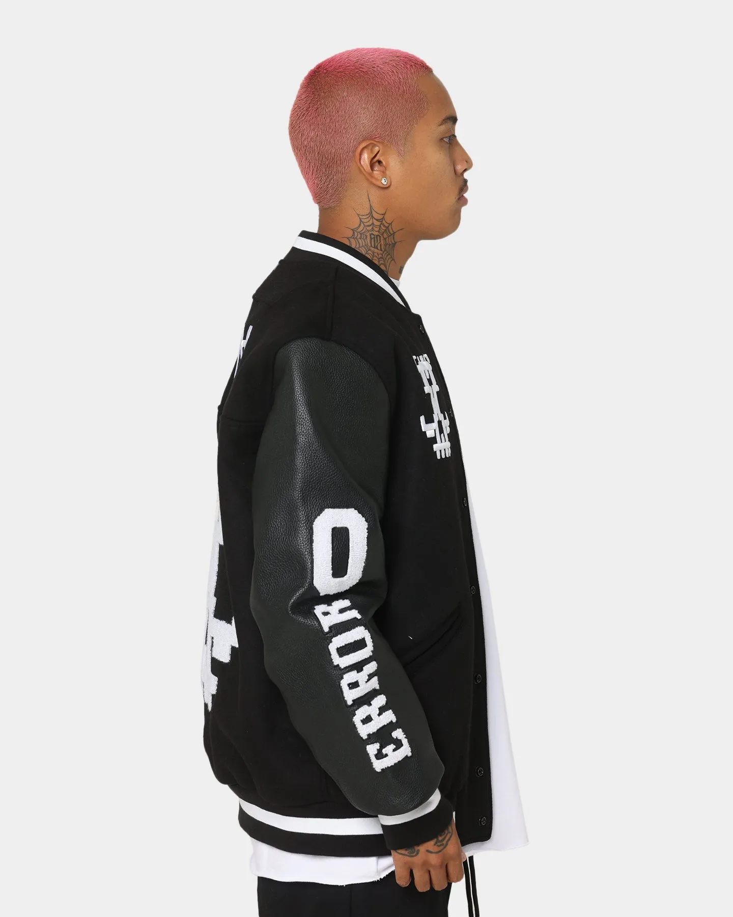 The Anti Order Dead Pixel Leather Varsity Jacket Black/White