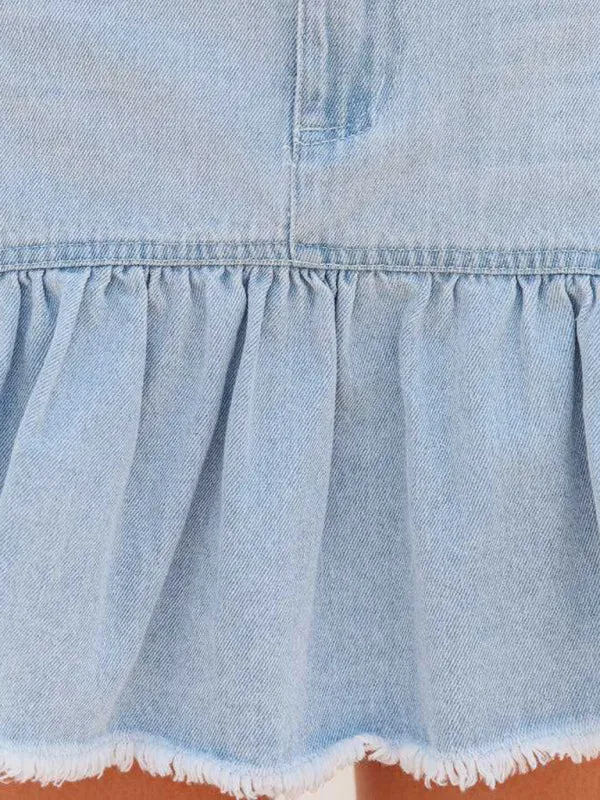 Washed denim pleated skirt